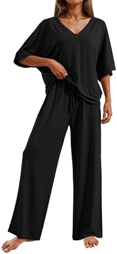 Ekouaer Pajama Sets Womens 2 Piece Short Sleeve Long Pants Pjs Lounge Set by EKOUAER