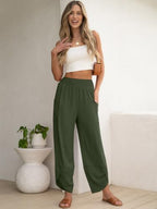 ANRABESS Womens Wide Leg Palazzo Capri Barrel Pants Cropped Trousers - Image 2