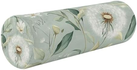 Sage Green Dandelion Neck Roll Pillow Bolster Round Health Memory Foam Long Cervical Cylinder Pillows with Removable Washable Cover for Body Bed Legs Back Yoga by QwThum