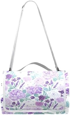 MNSRUU Picnic Blanket Waterproof Foldable, Rose Hydrangea Flowers in Purple Large Outdoor Picnic Beach Camping Blanket Travel Mat, Shoulder Strap Tote, Rectangle 57x59in - Image 7