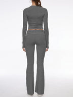 AnotherChill Women's Long Sleeve Top Foldover Flare Pants Lounge Set - Image 3