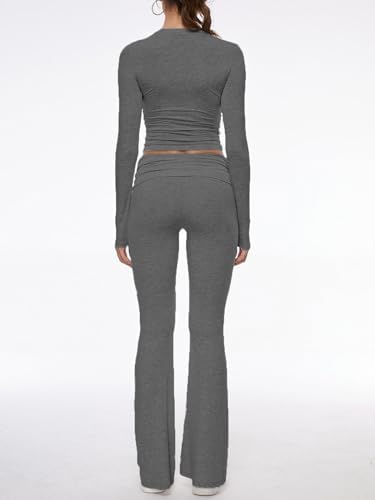 AnotherChill Women's Long Sleeve Top Foldover Flare Pants Lounge Set - Image 3