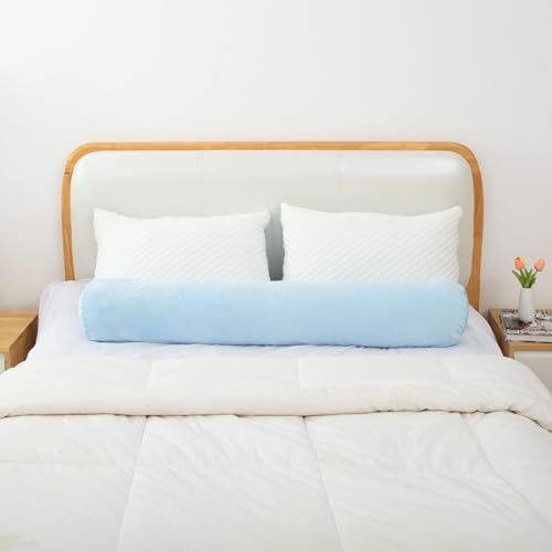 1 MIDDLE ONE Bolster Pillow for Bed, Long Round Body Pillow for Adults with Removable Velvet Cover, Decorative Tube Roll Cylinder Pillow, 47 x 7.87 Inch, Light Blue - Image 5