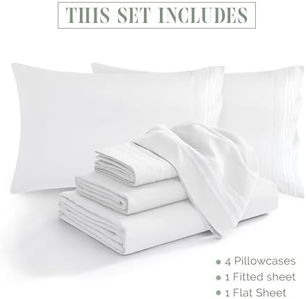 Elegant Comfort 1500 Premium Quality 4-Piece Bed Sheet Set - 18-24 Inch Extra Deep Pocket, Smart Storage Pockets, Wrinkle Free Ultra Soft 4PC Extra Deep Pocket Sheets, Twin/Twin XL, White - Image 4