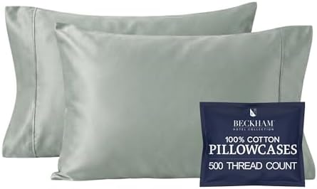 Beckham Hotel Collection Pillowcases King Size Set of 2, Cool Touch Cotton Sateen Fabric, 500TC, Silky Smooth & Soft, Open End, Aqua Gray by Unknown