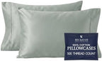 Beckham Hotel Collection Pillowcases Queen Size Set of 2, Cool Touch Cotton Sateen Fabric, 500TC, Silky Smooth & Soft, Open End, Aqua Gray by Unknown