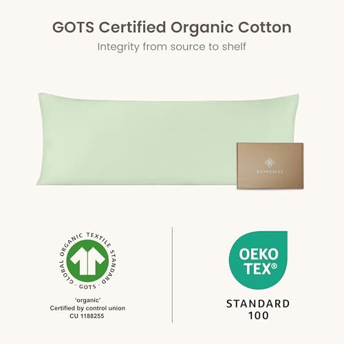 Bioweaves 100% Organic Cotton Body Pillow Cover for Body Pillowcases 300 Thread Count Soft Sateen Weave GOTS Certified with Zipped Closure - 21" x 54", Pastel Green (Pack of 2) - Image 6