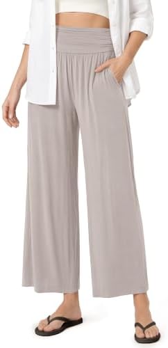 ODODOS Women's Wide Leg Palazzo Lounge Cropped Pants with Pockets Light Weight Comfy Pajama Capri Pants-20/22"/ 24" Inseam by ODODOS