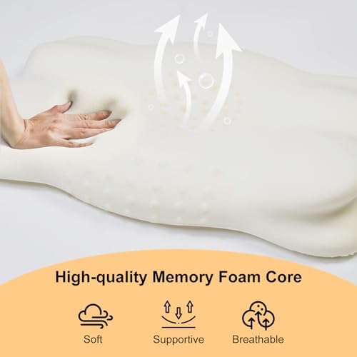 Memory Foam Toddler Pillow, Breathable Cooling Removable Pillowcase, Kids Pillow for Sleeping, Ergonomic Contour Neck Pillow for Back & Side & Stomach Sleeping 12x22 in (Blue) - Image 6