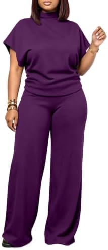 PINSV Women's Fleece Lined 2 Piece Set Wide Leg Pants by PINSV