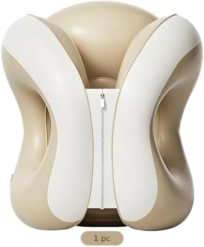 Cream Inflatable Multipurpose Travel Pillow, Steady Neck Support Nap Pillow for Desk, Portable PVC Sleeping Aid for Office, Classroom, Car, Train, Airplane, 12.2 x 12.2 x 14 in / 31 x 31 x 36 cm - Image 4