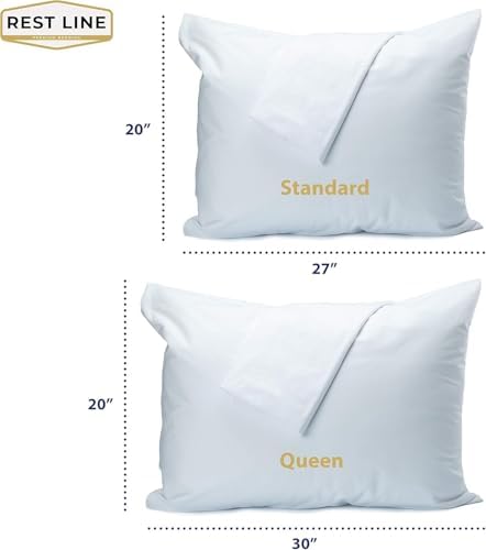 Queen Size 21 X 31” Set of 2 - Premium Cotton Jersey Waterproof Zippered Pillow Protector 100% Cotton, Hypoallergenic, Invisible Zipper, Soft & Breathable Pillow Case Cover - Rest Line - Image 3