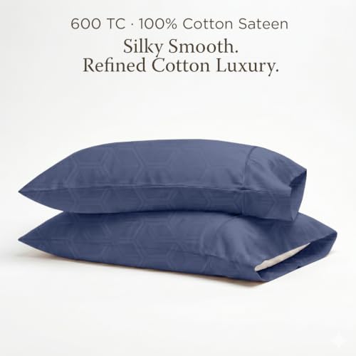 Threadmill 600TC Cotton King Pillowcases, Sateen, Jacquard, Folkstone Blue - Image 2