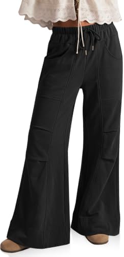TARSE Womens Wide Leg Lounge Pant Baggy Flare Elastic Waist Sweatpants by TARSE
