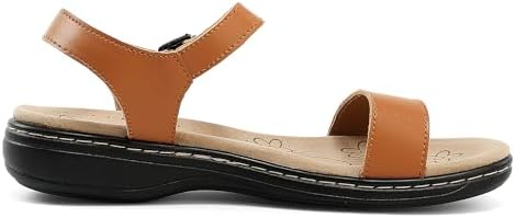 Women's Classic Flat Sandals Leather Open Toes Memory Foam One Band Ankle Strap Adjustable Slip On Shoes - Image 2