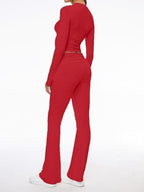 AnotherChill Women's Long Sleeve Top Foldover Flare Pants Lounge Set - Image 3