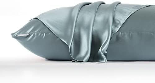 DISANGNI 100% Natural Mulberry Silk Pillow case for Hair and Skin with Hidden Zipper 22 Momme Both Sides Real Silk Pillow Case (2pc Queen Size 20" x30", Blue Gray) - Image 6