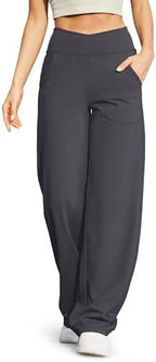 G4Free EverGoing Wide Leg Yoga Pants for Women Crossover Waist with Pockets by G4Free