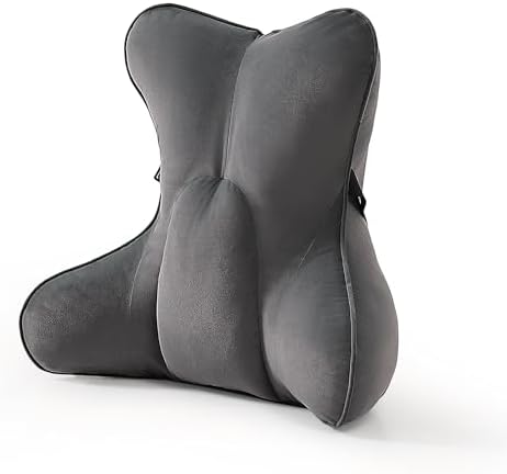 Lumbar Support Pillow (Pat. Pend) for Office Chair, Couch, Recliner & Car Seat, Ergonomic Back Support for Lower Back Comfort, with Adjustable Strap to Stay in Place, Steel Gray by Ailuteie