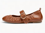 Coutgo Womens Ballet Flats Ruched Round Toe Mary Jane Flats Comfortable Slip On Dressy Shoes - Image 4
