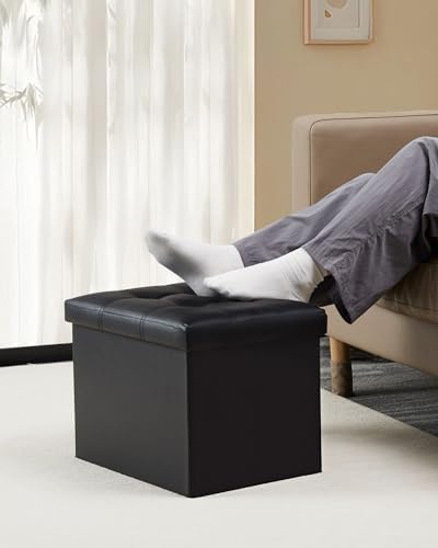 Bsketa Storage Ottoman Bench, 17" Folding Leather Foot Rest,Black 2 Pack - Image 2
