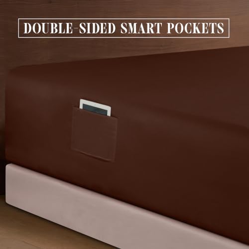 Elegant Comfort 1500 Premium Quality 6-Piece Bed Sheet Set - 18-24 Inch Extra Deep Pocket, Smart Storage Pockets, Wrinkle Free Ultra Soft 6PC Extra Deep Pocket Sheets, King, Chocolate Brown - Image 6