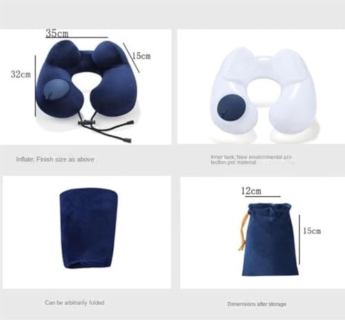 QUQUQ Travel Neck Pillow for Sleeping Inflatable Travel Pillow Velvet Neck Pillows with Storage Bag for Airplanes Comfortable(Blue-C) - Image 2