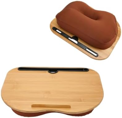 Lap Desk, Laptop Lap Bamboo Desks with Anti-Slip Stopper Removable Pillow Cushion Cover, Right Left Mouse Pad and Wrist Pad, Tablet Phone Holder for Bed Sofa Couch Floor by SKYZONAL
