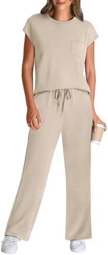 WIHOLL 2 Piece Sets for Women Casual Summer Travel Vacation Outfits Cap Sleeve Lounge Set - Image 2