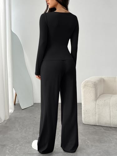 Trendy Queen Women's 2 Piece Matching Lounge Set Boat Neck Slim Fitted Top Wide Leg Pants Casual Tracksuits - Image 4