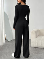 Trendy Queen Women's 2 Piece Matching Lounge Set Boat Neck Slim Fitted Top Wide Leg Pants Casual Tracksuits - Image 4