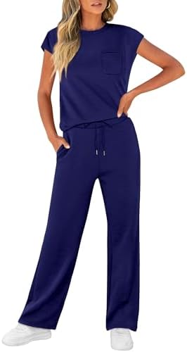 WIHOLL 2 Piece Sets for Women Casual Summer Travel Vacation Outfits Cap Sleeve Lounge Set - Image 3