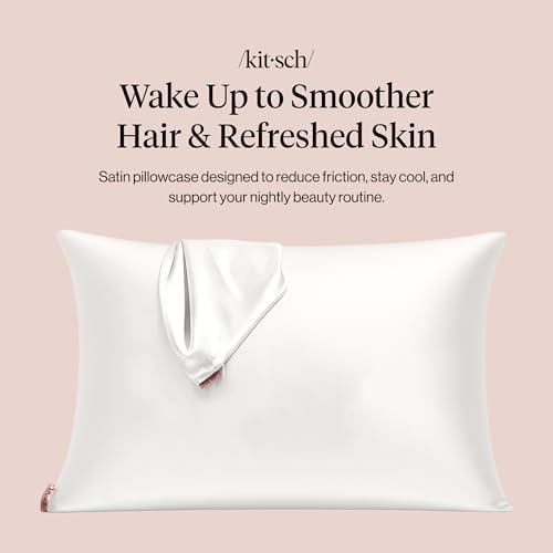 Kitsch Satin Pillowcase with Zipper - 2 pcs Standard Size, Ivory - Image 2