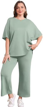 Sampeel Two Piece Sets for Women Summer Outfits Oversized Wide Leg Crop Pants Lounge Sets Airport Beach Vacation Clothes - Image 4