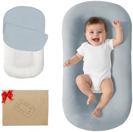 Baby Lounger for Newborn 0-24 Months Soft Cotton Infants Support Cushion by Lucakuins