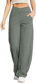 G4Free EverGoing Wide Leg Yoga Pants for Women Crossover Waist with Pockets by G4Free