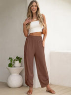 ANRABESS Womens Wide Leg Palazzo Capri Barrel Pants Cropped Trousers - Image 2
