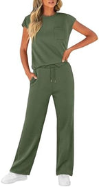 WIHOLL 2 Piece Sets for Women Casual Summer Travel Vacation Outfits Cap Sleeve Lounge Set - Image 3
