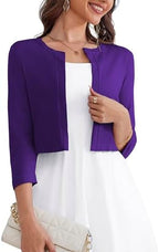 OmicGot Women's 3/4 Sleeve Bolero Shrug Open Front Cropped Cardigan Sweater by OmicGot