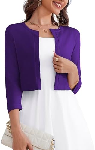 OmicGot Women's 3/4 Sleeve Bolero Shrug Open Front Cropped Cardigan Sweater by OmicGot