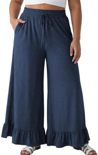 Eytino Womens Plus Size Wide Leg Pants Elastic High Waist Lounge Trouser by Eytino