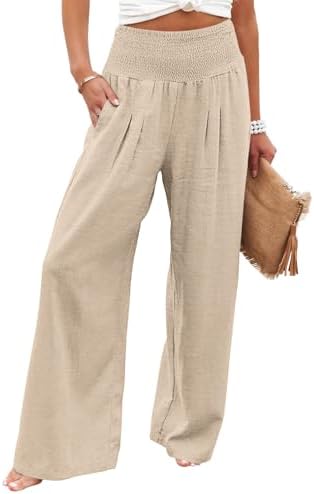 Angerella Womens Elastic High Waisted Palazzo Pants Casual Wide Leg Long Lounge Pant Trousers with Pocket by Angerella