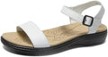 Women's Classic Flat Sandals Leather Open Toes Memory Foam One Band Ankle Strap Adjustable Slip On Shoes by Jofofun
