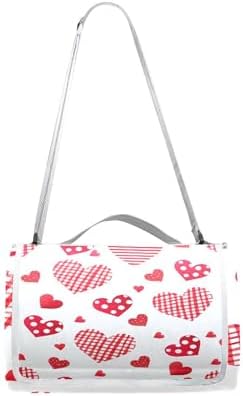 MNSRUU Picnic Blanket Waterproof Foldable, Dotted Heart Large Outdoor Picnic Beach Camping Blanket Travel Mat, Shoulder Strap Tote, Rectangle 57x59in - Image 7