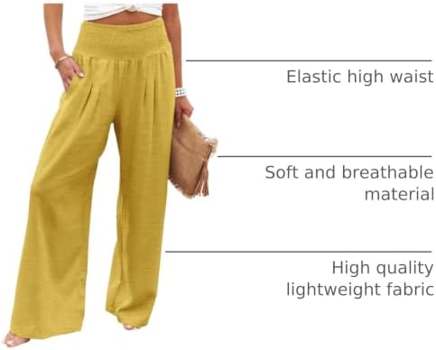 Angerella Womens Elastic High Waisted Palazzo Pants Casual Wide Leg Long Lounge Pant Trousers with Pocket - Image 4