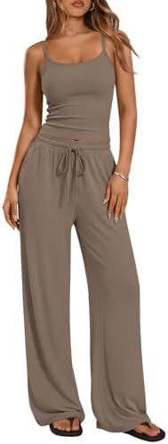 Trendy Queen Womens 2 Piece Lounge Set Summer Camisole Top & Wide Leg Pants by TrendyQueen