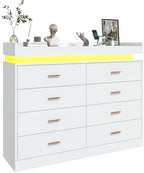 jiteentarou 8 Drawer Dresser with Charging Station and LED Lights, Modern Chest of Drawers with Power Outlet, Organizer Cabinet for Bedroom, Living Room, White - Image 7