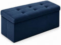 ALASDO 30 Inch Folding Storage Ottoman Bench with Hidden Storage, Velvet Storage Ottoman Foot Rest Stool, End of Bed Bench for Bedroom, Living Room, Entryway and Closet, Navy Blue by ALASDO