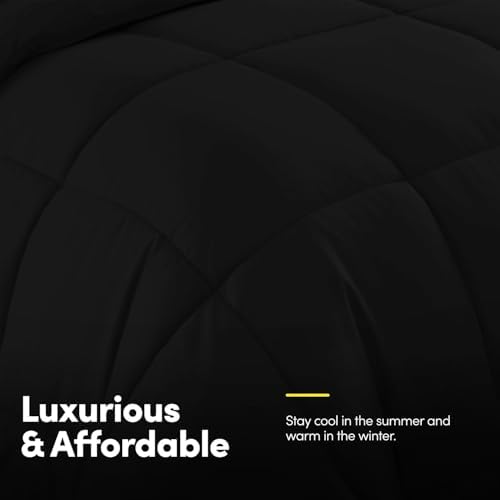 Sweet Home Collection 7 Piece Comforter Set Bag Solid Color All Season Soft Down Alternative Blanket & Luxurious Microfiber Bed Sheets, Black, Queen - Image 4