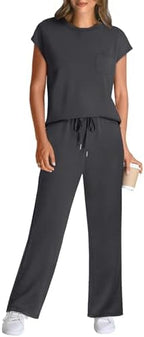 WIHOLL 2 Piece Sets for Women Casual Summer Travel Vacation Outfits Cap Sleeve Lounge Set - Image 2